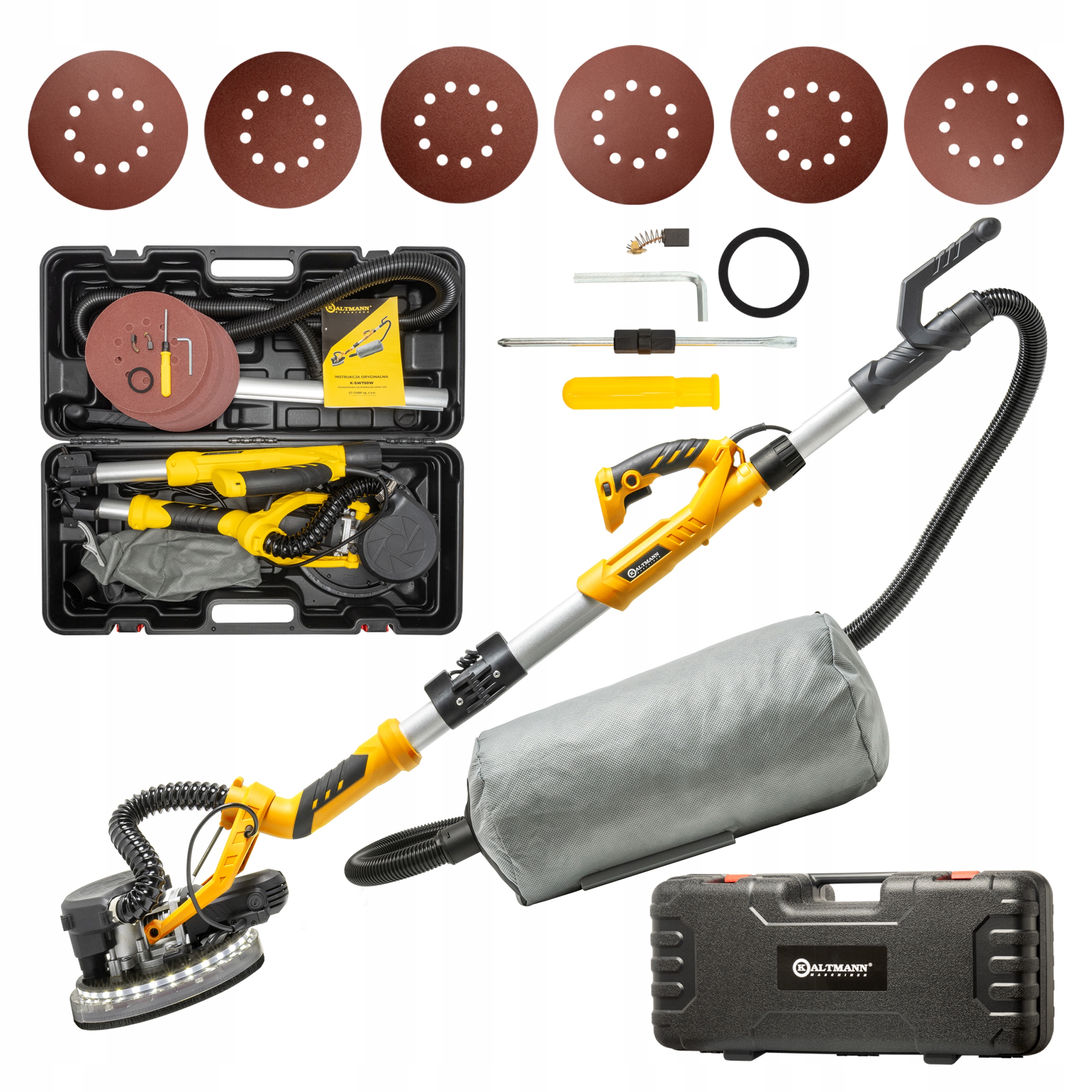 Szlifierka Do Gipsu Żyrafa Kaltmann K-S750W Led 750W Odkurzacz, Walizka