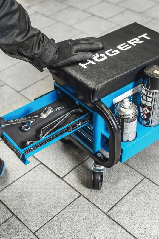 Siedzisko krzesełko taboret krzesło warsztatowe z szufladami Hogert HT7G560 Marka Hoegert Technik
