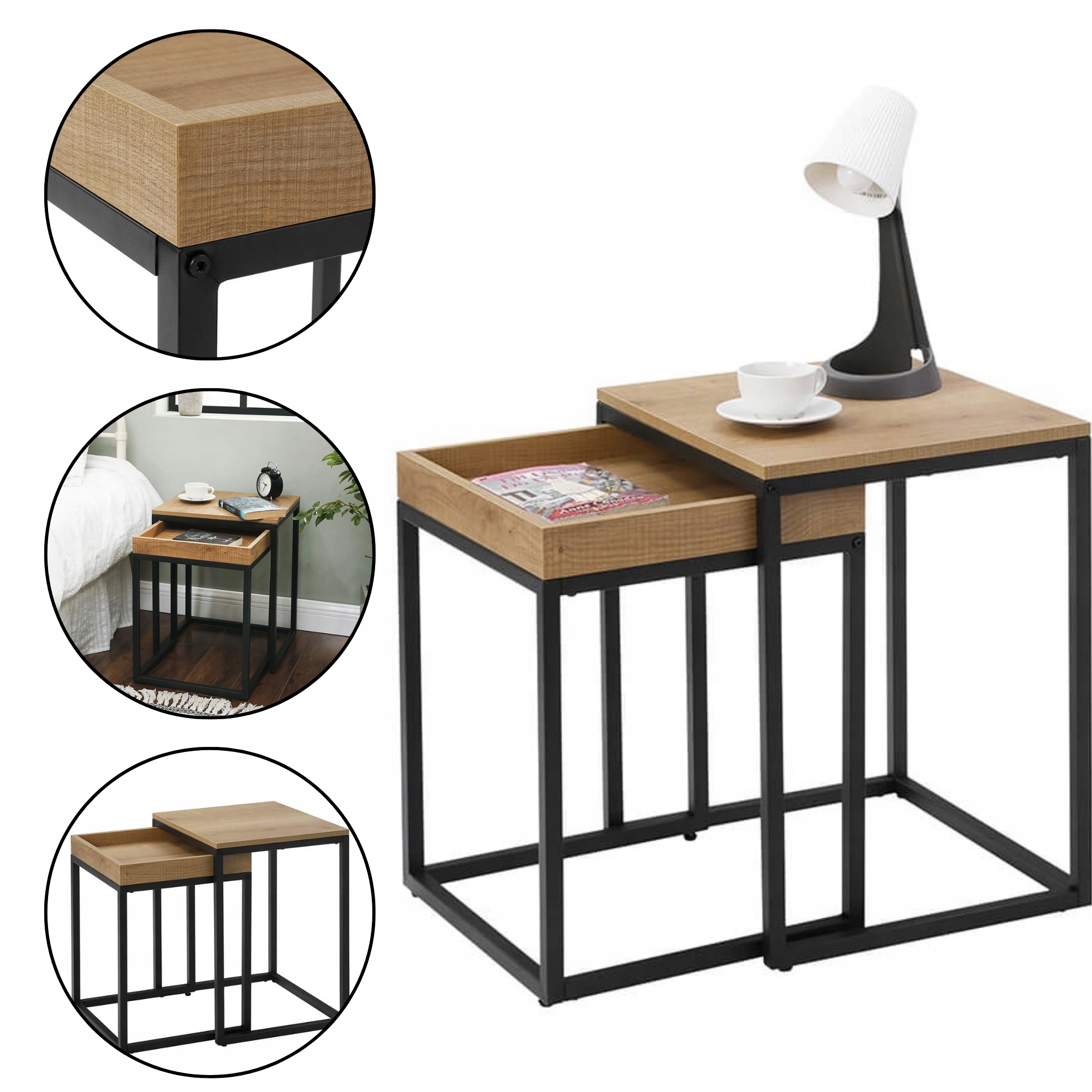 Konferenční stolek, sada 2 kusů, moderní styl, do obývacího pokoje nebo ložnice, medově hnědá barva