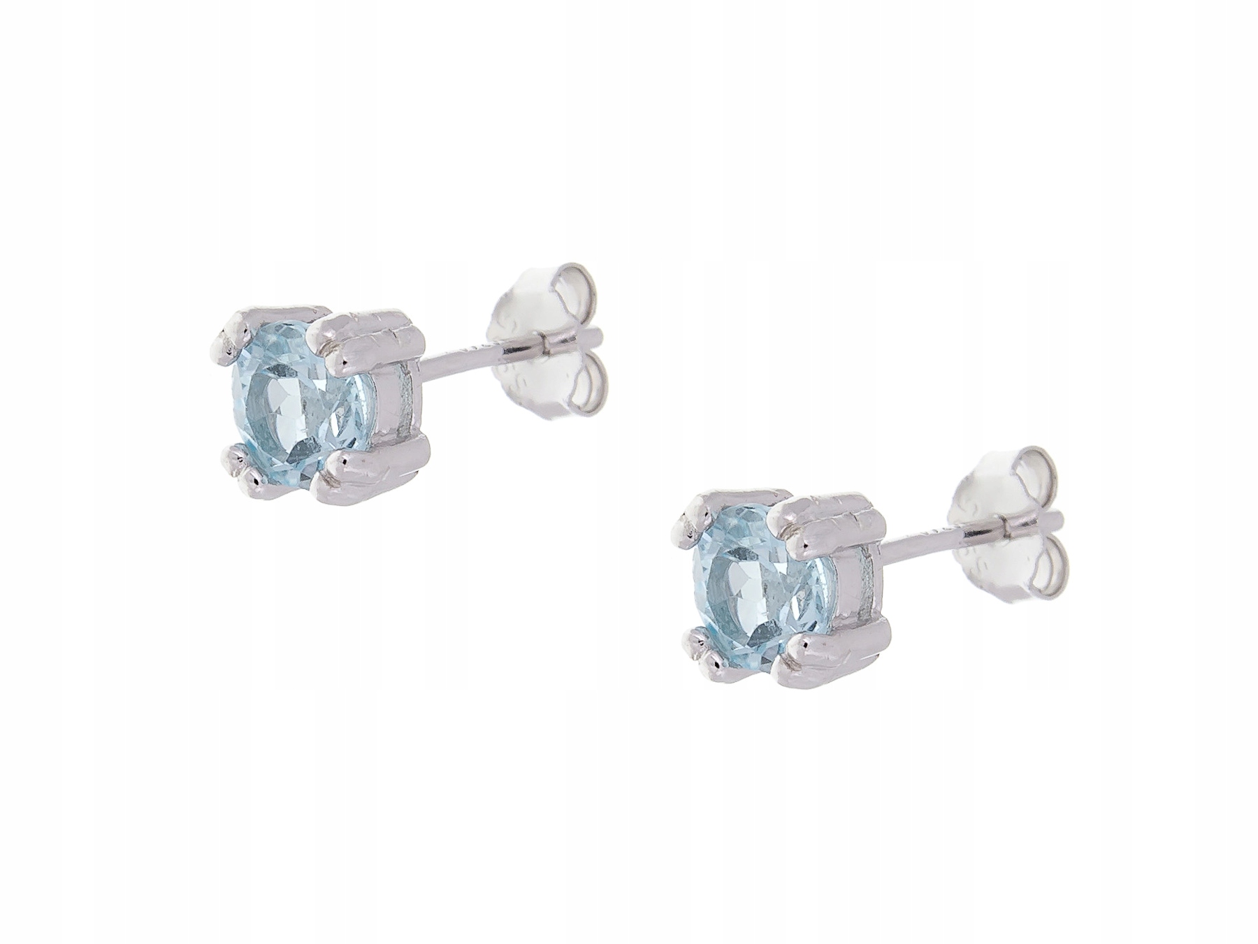 Srebrne Kolczyki Rodowane Sky Blue Topaz Naturalny 5MM