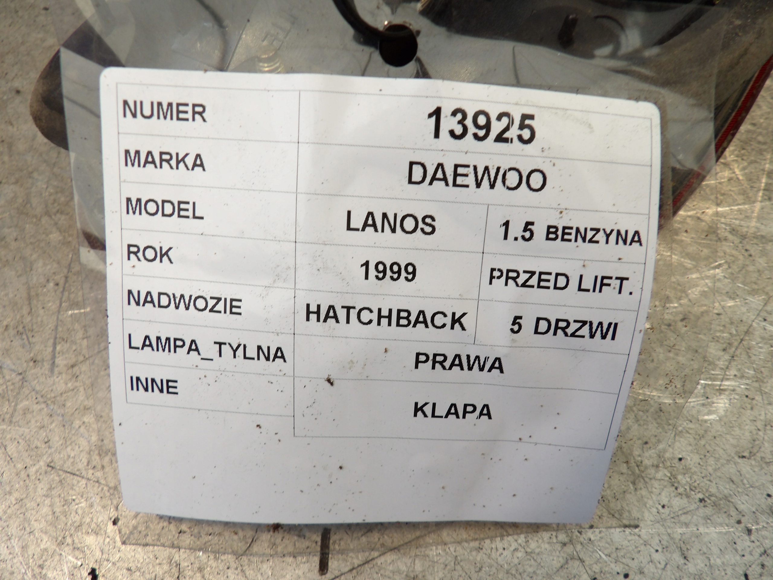 Daewoo Lanos light rear right trunk door