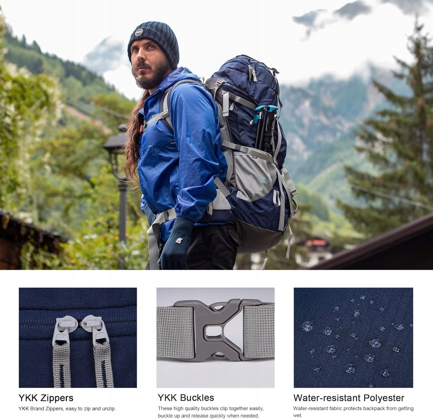 MOUNTAINTOP Plecak Trekkingowy 70L z Pokrowcem Niebieski — miniatura 7