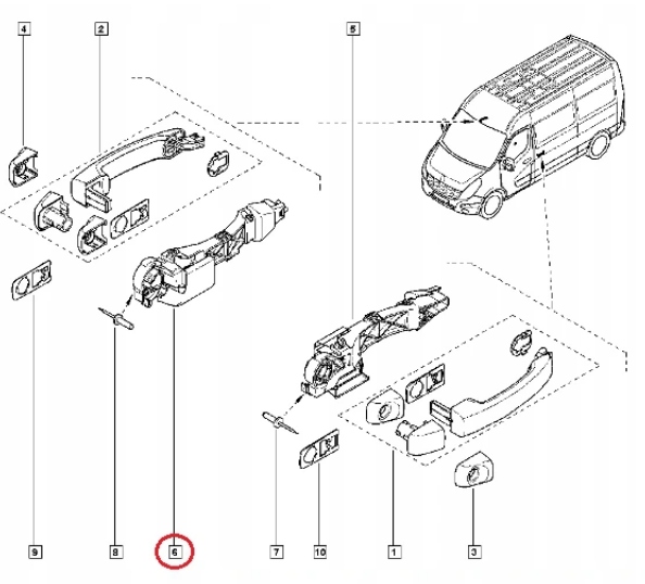 KLAMKA DRZWI MASTER III WEWNETRZNA PRZESUWNE PRAWA Installation side Rear right