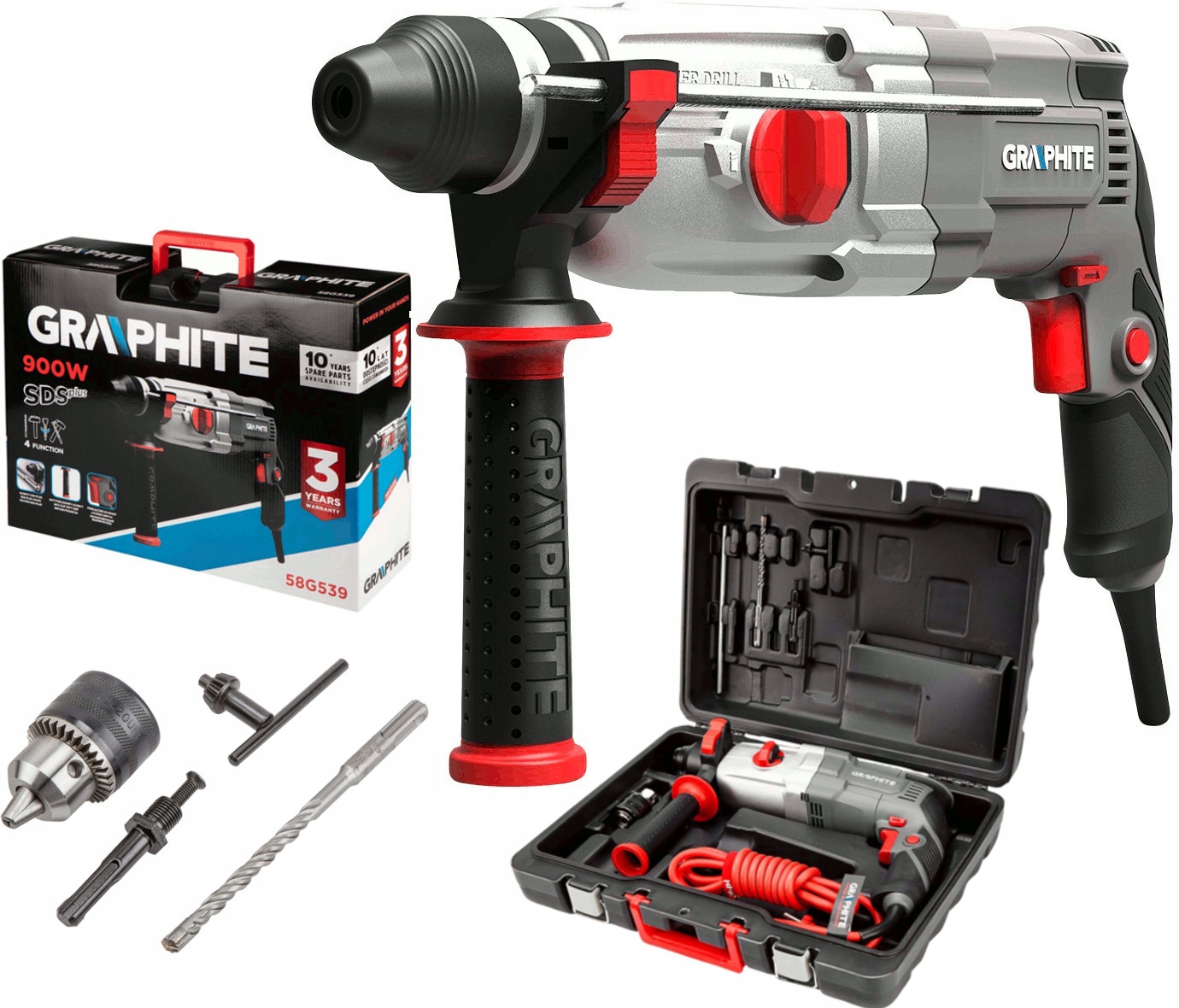 Graphite Młotowiertarka Sds+ udar 3.4J 900W 4 funkcje Wiertarka 58G539