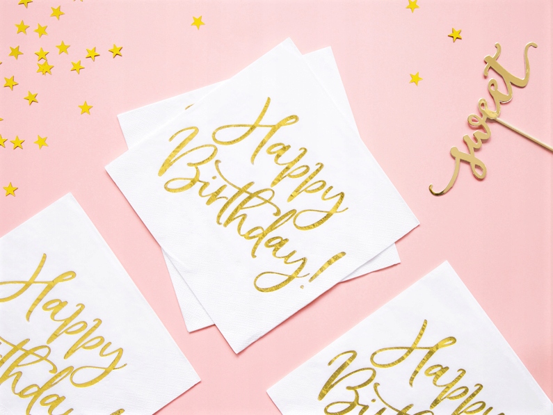SERWETKI ZŁOTE HAPPY BIRTHDAY 18 30 40 50 URODZINY Kolor złoty