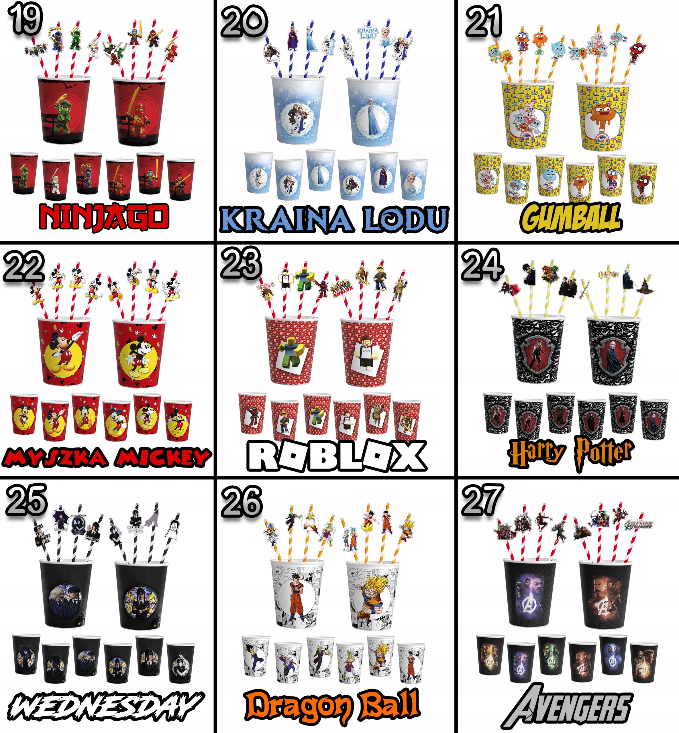 ZESTAW KUBKI + SŁOMKI URODZINOWE - ROBLOX GRY URODZINY PRZYJĘCIE Długość 19.7 cm