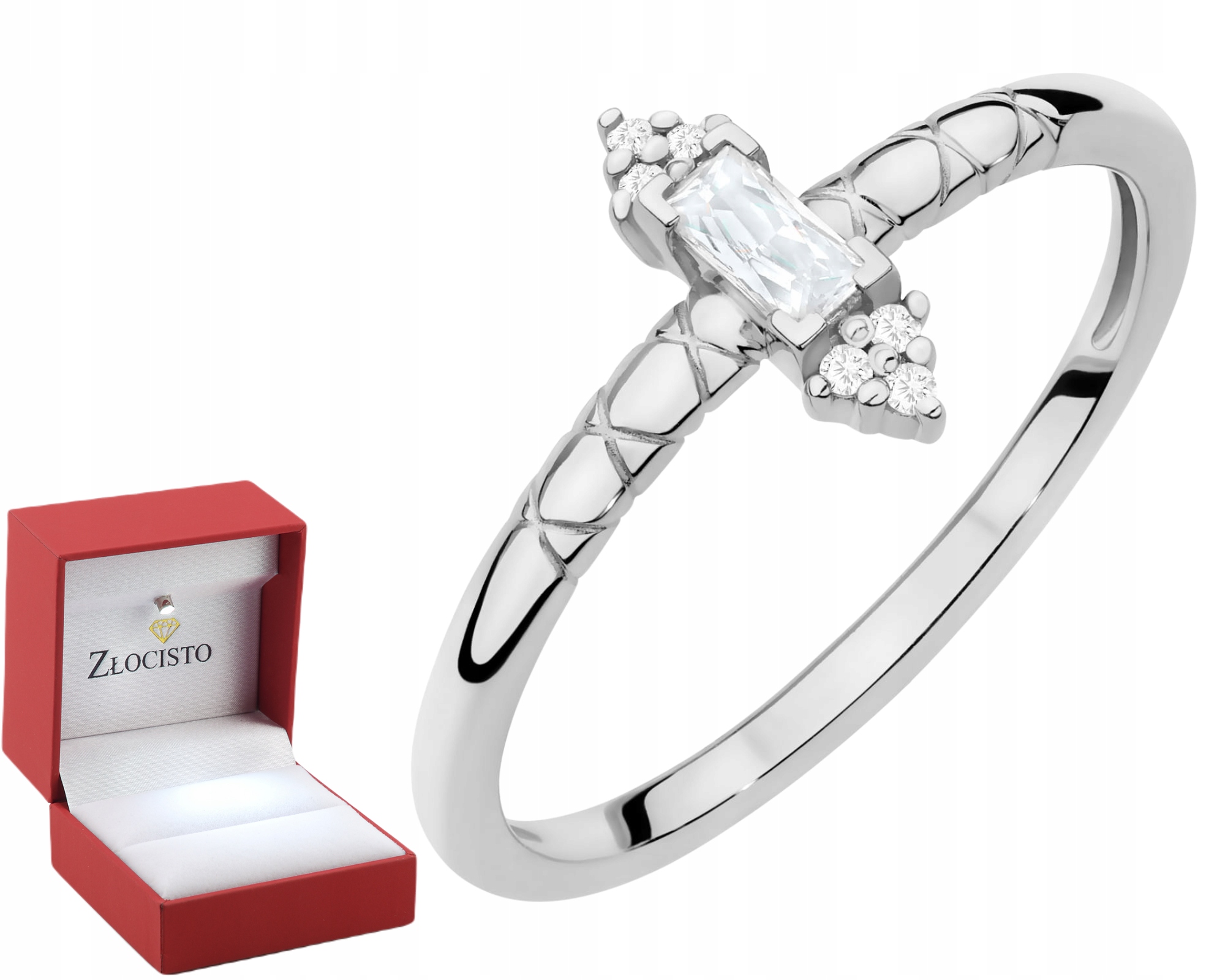 Pierscionek Z Bialego Zlota Z Diamentami W Probie Zlota 585 14K