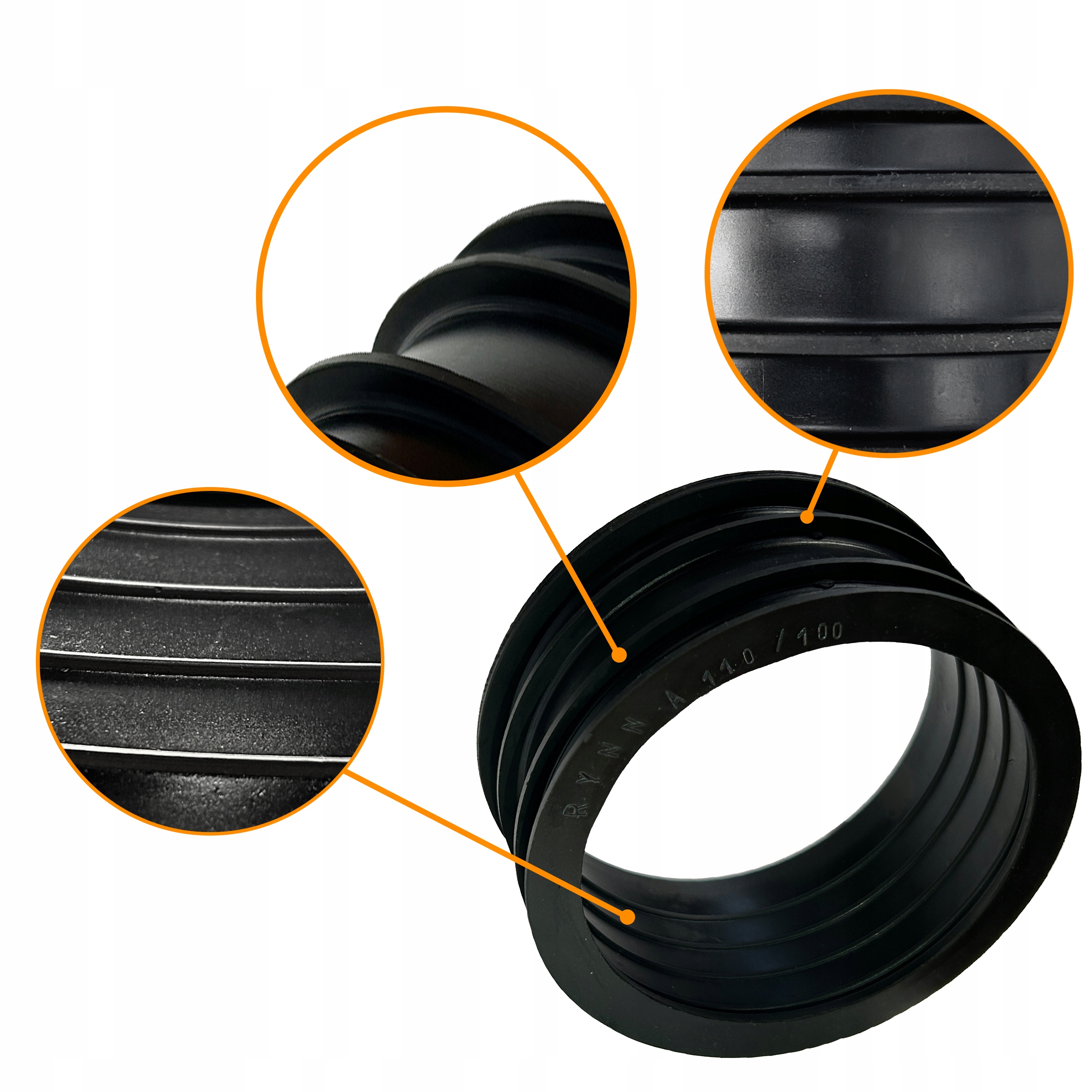 REDUKCJA RYNNY 100x110 mm RURY SPUSTOWEJ Gumowa USZCZELKA ELASTYCZNA Czarna Kolor czarny