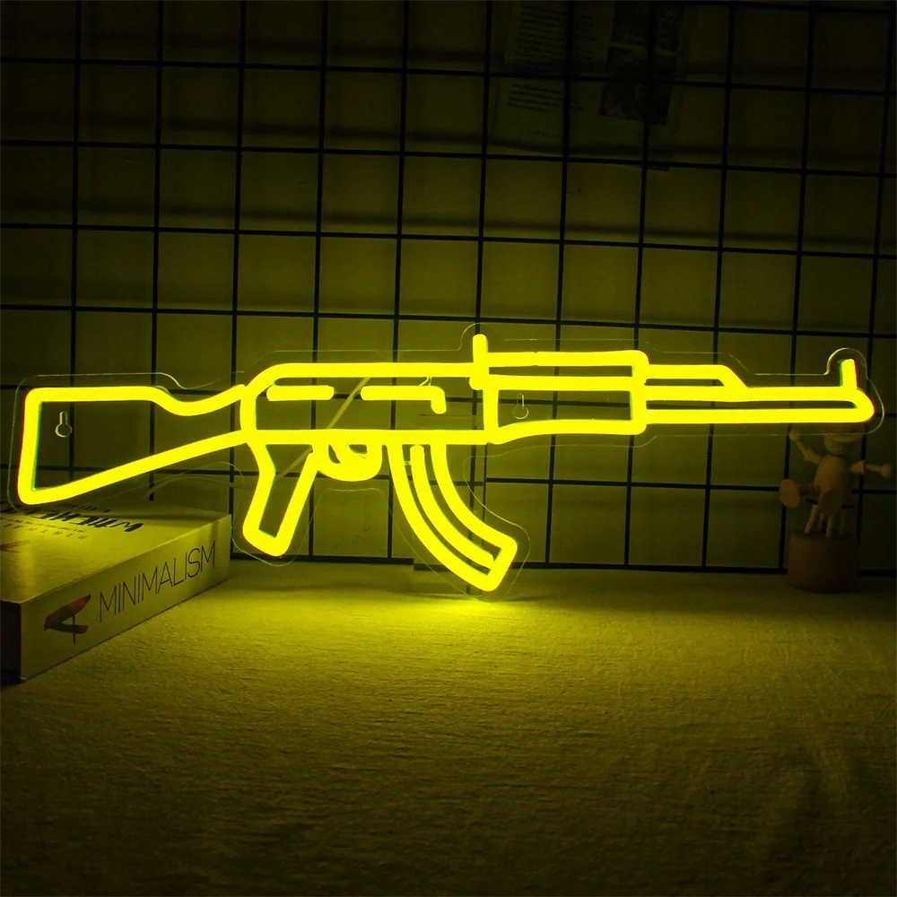 Led Neónová Lampa V Tvare AK-47 Žltá, Energeticky Úsporné Napájanie Usb