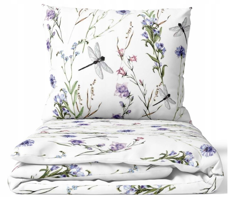 Povlečení 160x200 z polské bavlny s květinami a vážkou 100% dárek
