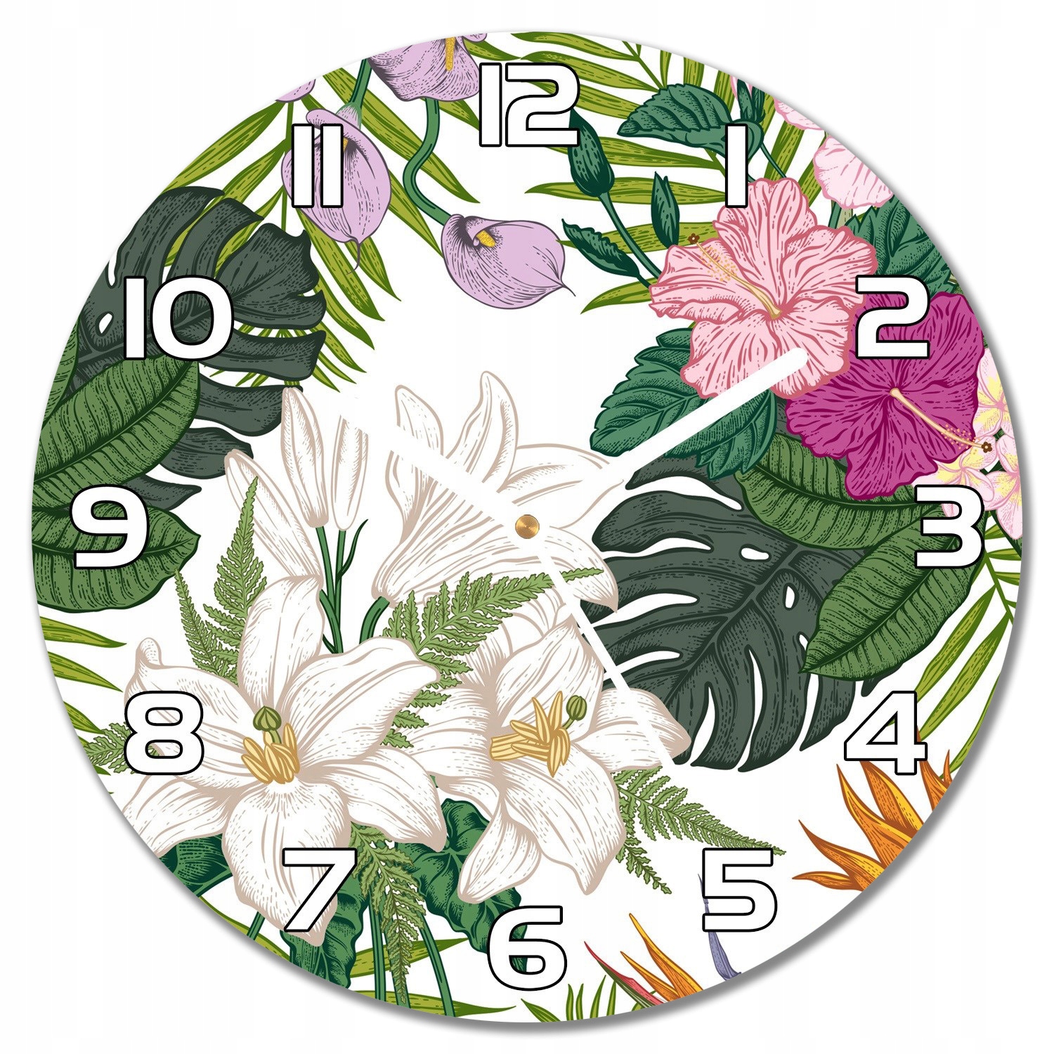 

Nowoczesny wiszący zegar Egzotyczne kwiaty f30cm