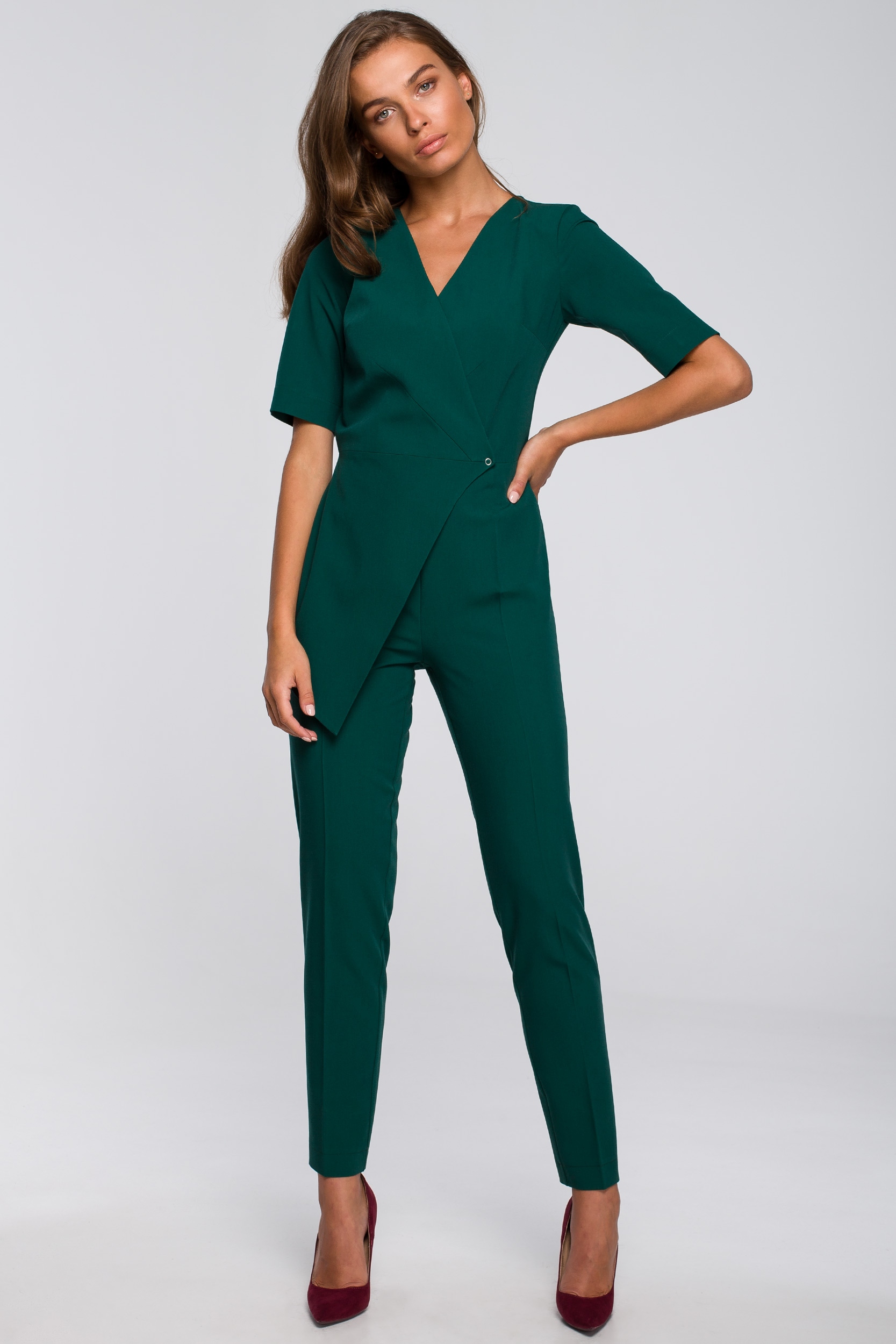 DAMSKI KOMBINEZON KOBIECY ELEGANCKI Z PODWÓJNYM PRZODEM ZIELONY 40 L Marka Stylove