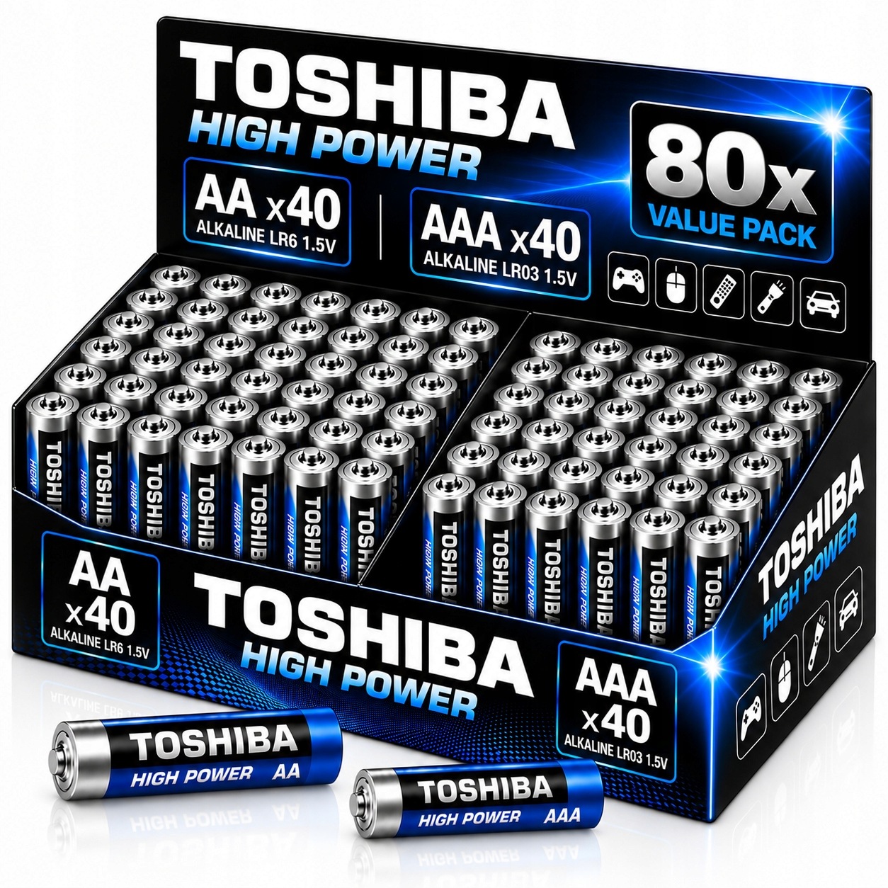 80x Baterie Aa Baterie Aaa Bateria Alkaliczna Paluszki Toshiba Zestaw Mocne
