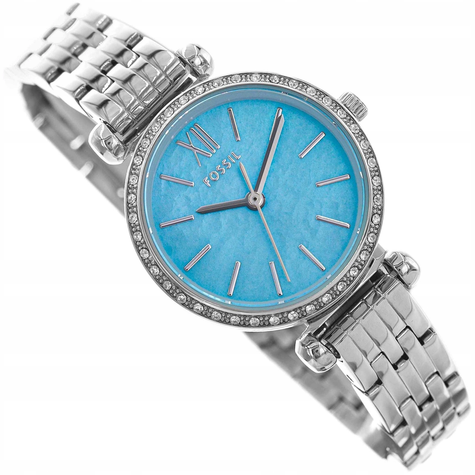 Dámské Hodinky Fossil BQ5028 Stříbrné Na Náramku Zirkony Glamour