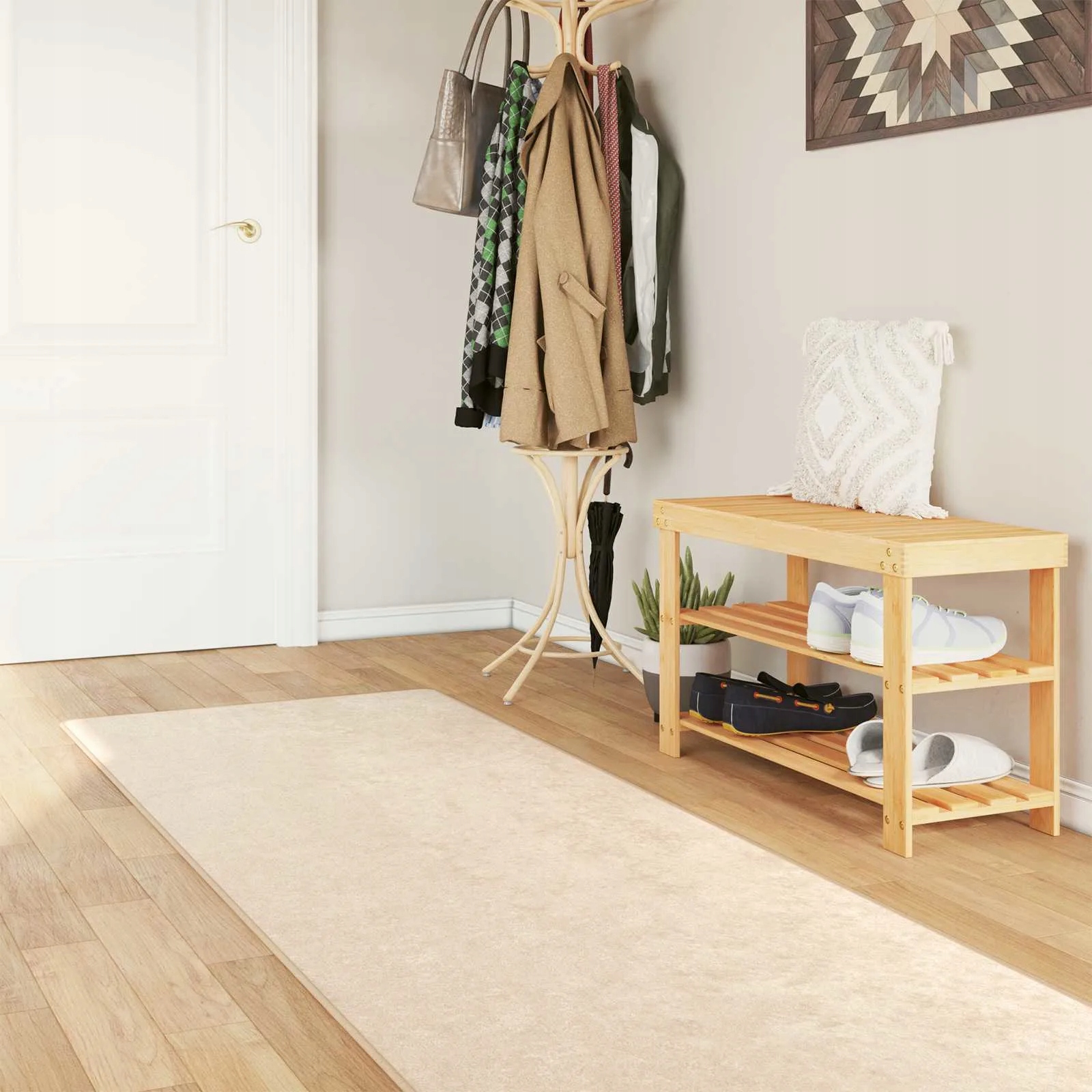 vidaXL Koberec Potisk Krémová 250 x 80 cm Polyester a Pvc