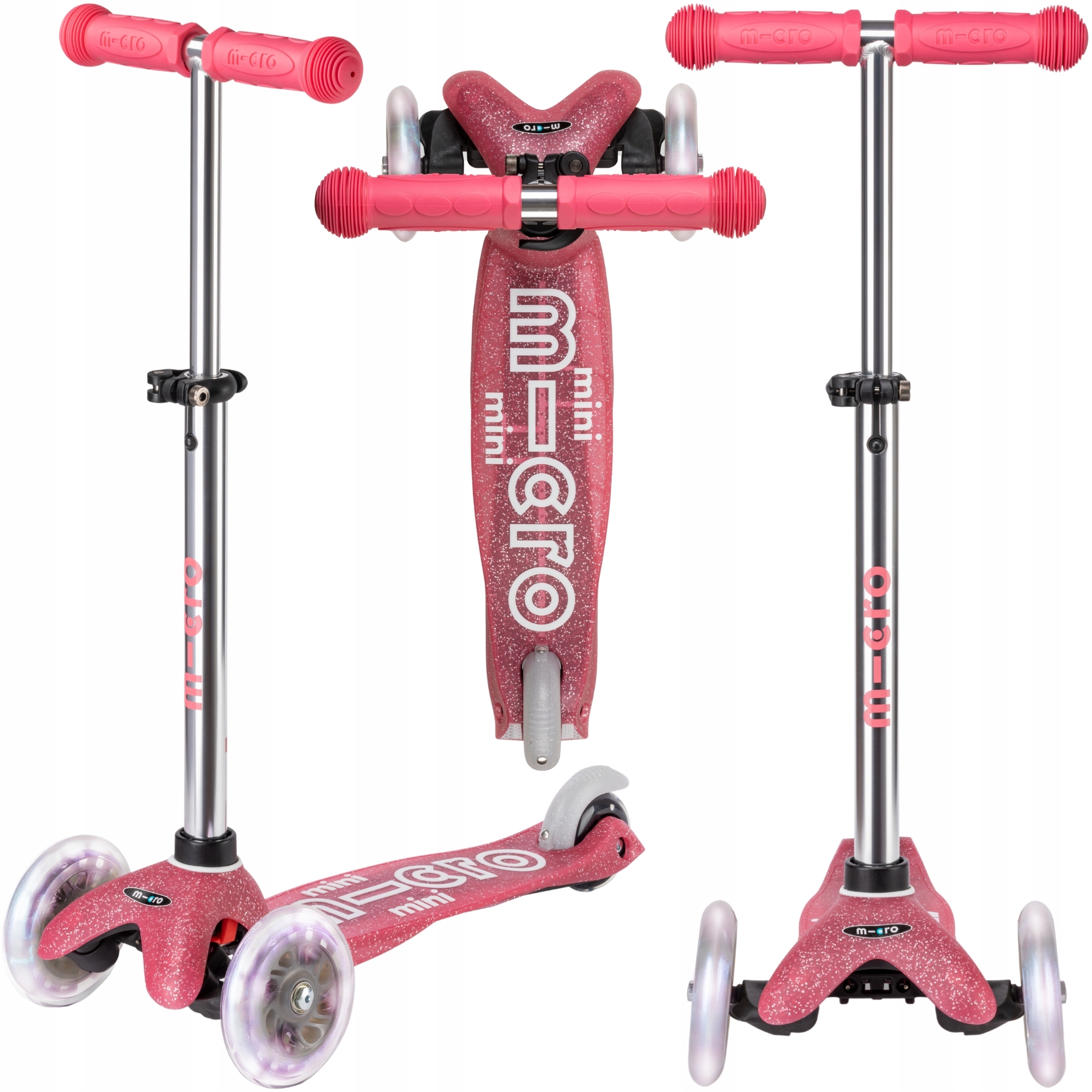 Hulajnoga Trójkołowa dla Dzieci Micro Deluxe Glitter z Kołami Led Różowa