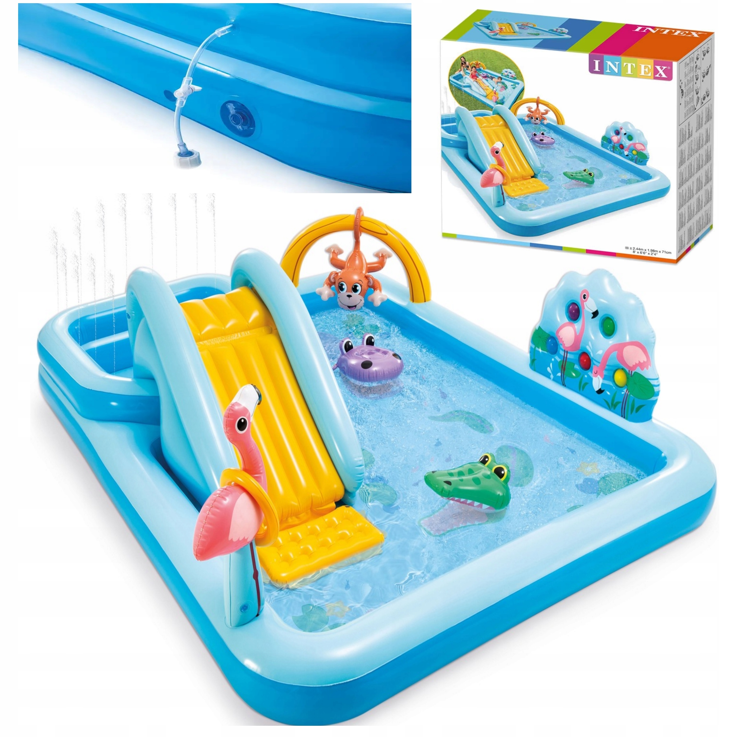Basen Ogrodowy Dla Dzieci Do Zabawy Plac Zabaw Fontanna Ślizg Flaming Intex