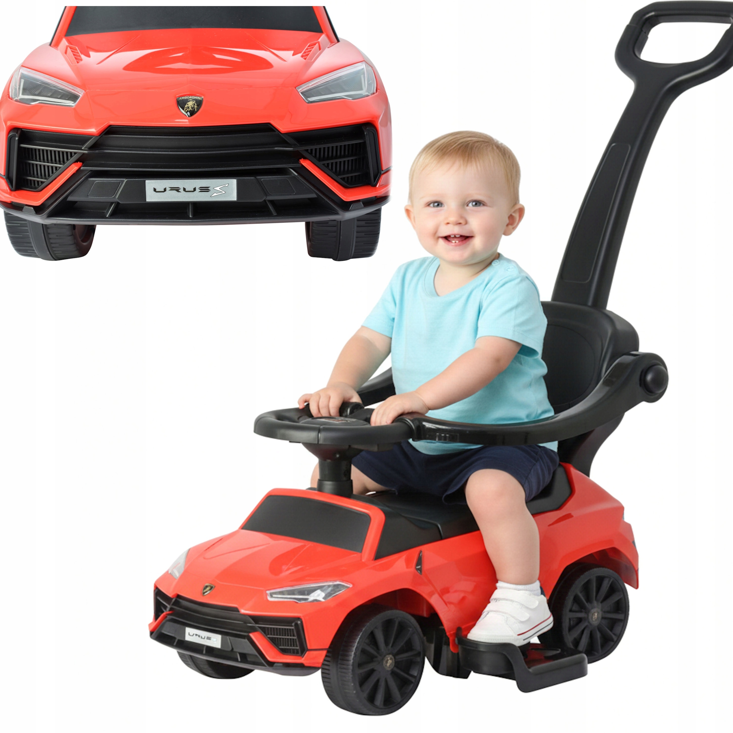 Jeździk Pchacz Chodzik Lamborghini Ursus 3W1 Muzyka Autko Samochód Red Coil