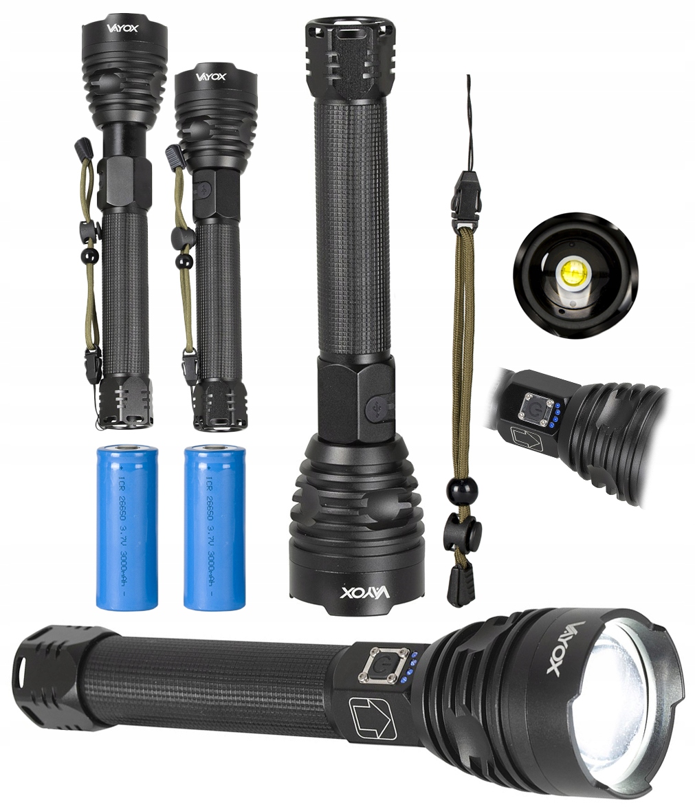 

Mocna Latarka Ręczna 2500LM IPX4 Usb 2X26650