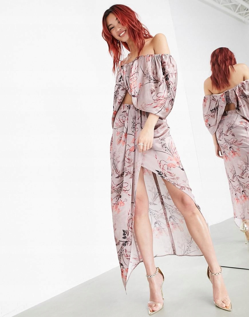 SPÓDNICA SATYNOWA BRĄZOWA PROSTA MAXI 44 XXL 1ACV Długość maxi