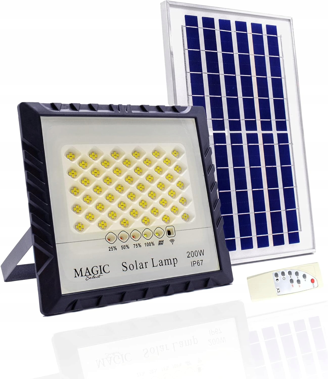 Projekční reflektor 200W 200LED solární panel dálkový ovladač, soumrakový detektor