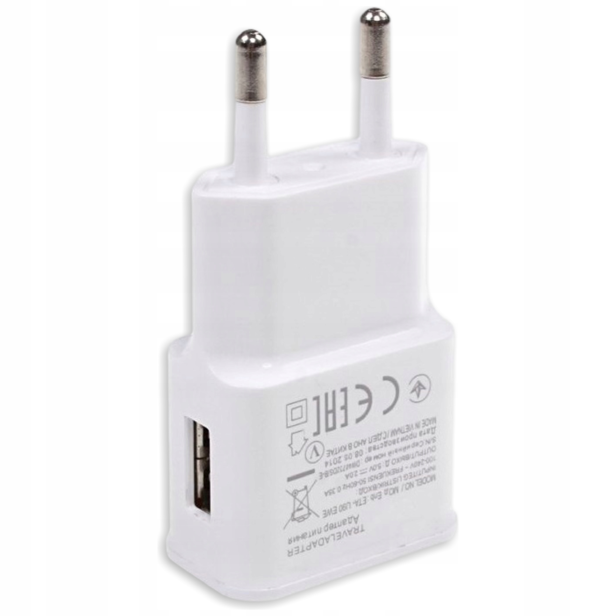 Ładowarka Sieciowa Zasilacz Usb Wtyczka Kostka Uniwersalna 5V 2A 230V Biała