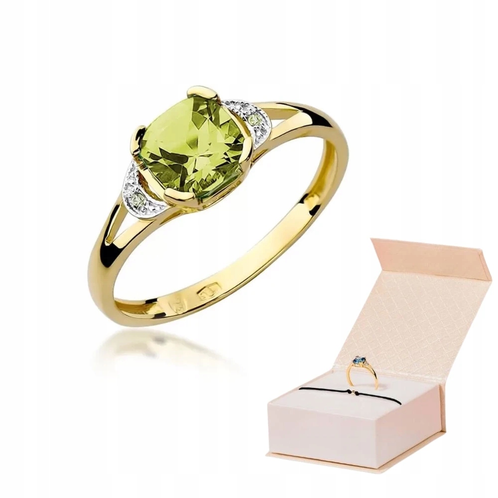 Zlatý Prstýnek S Olivínem 585 Diamanty Zlatý Náramek
