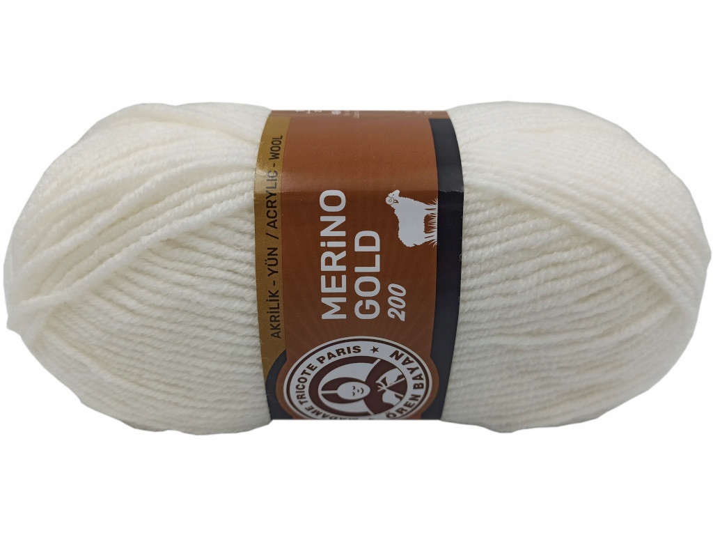 Włóczka Merino Gold 200 100 Biały
