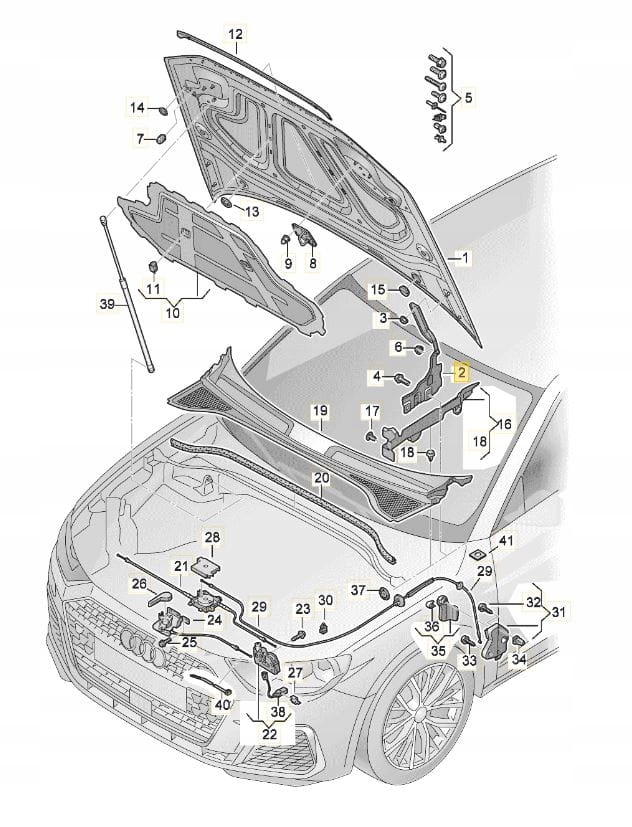 ZAWIAS MASKI AUDI Q3 2018- 83A823301 83A823302 Producent części Audi OE