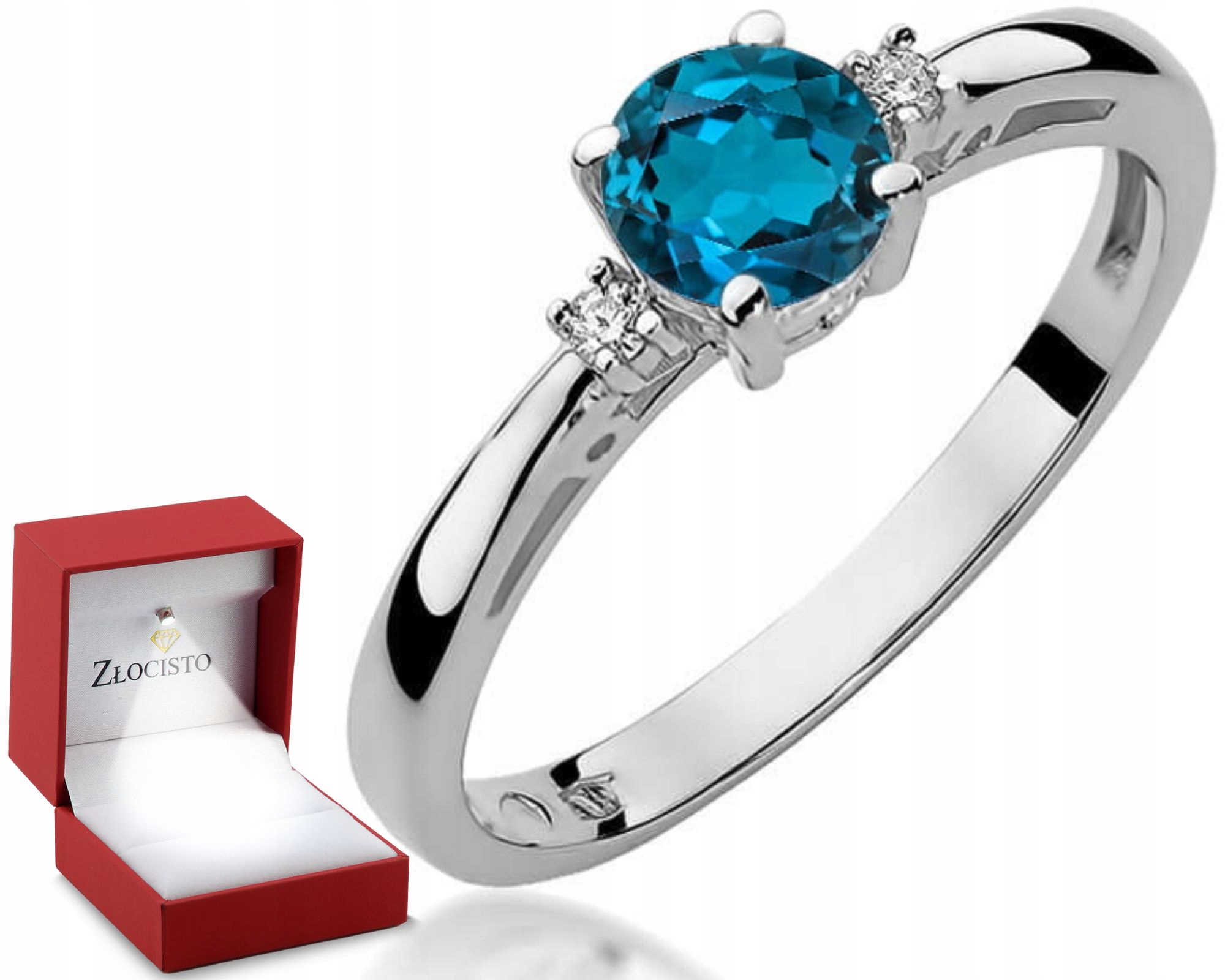 Bílý Zlatý Prstýnek S Přírodním Kamenem Topaz London Blue A Brilianty
