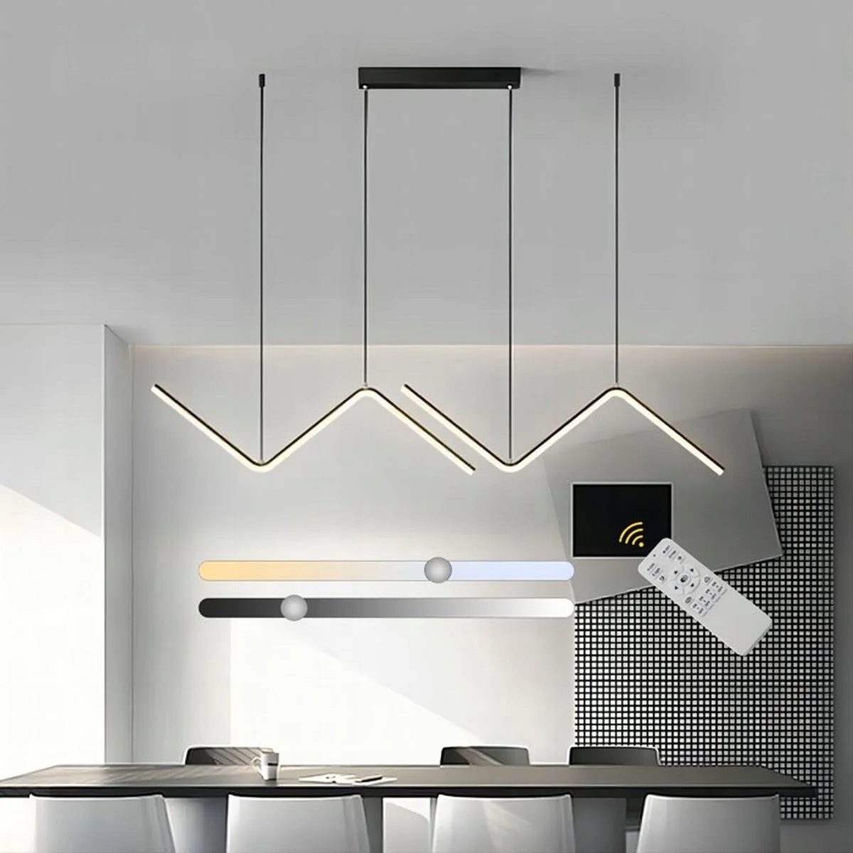 Zyrandol Loft Lampa Led Wiszaca Czarna Ściemnialna Pilot Nowoczesna