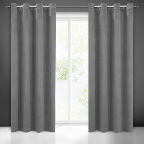 ZASŁONA VELVETOWA MILO STALOWA PRZELOTKACH 140X250 Wzór gładki