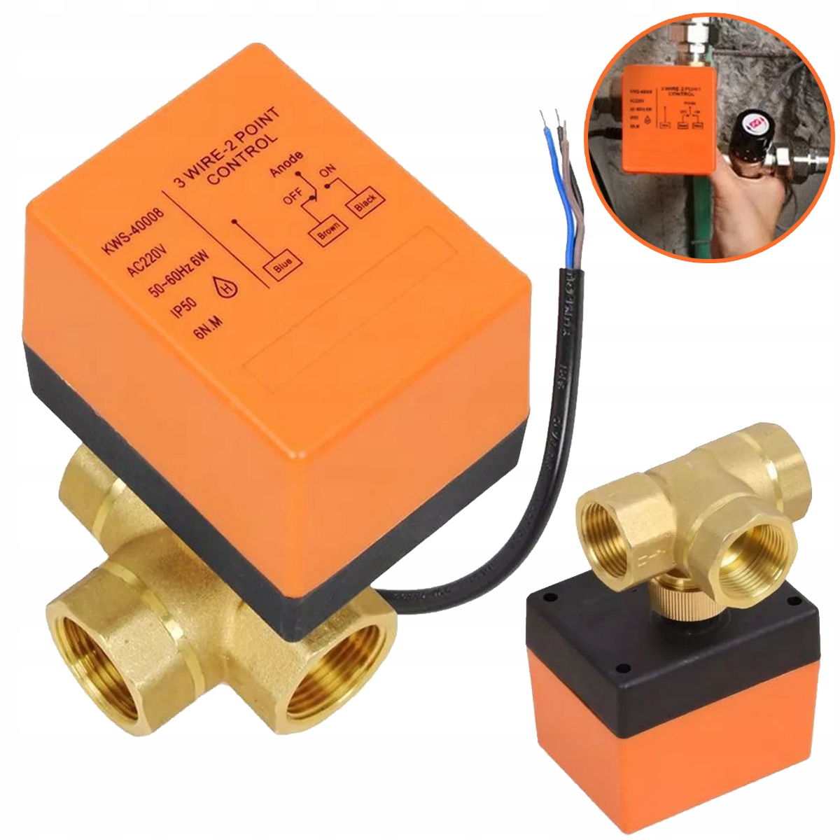 220v DN25 Zawór elektrozawór trójdrożny z siłownikiem przełączający