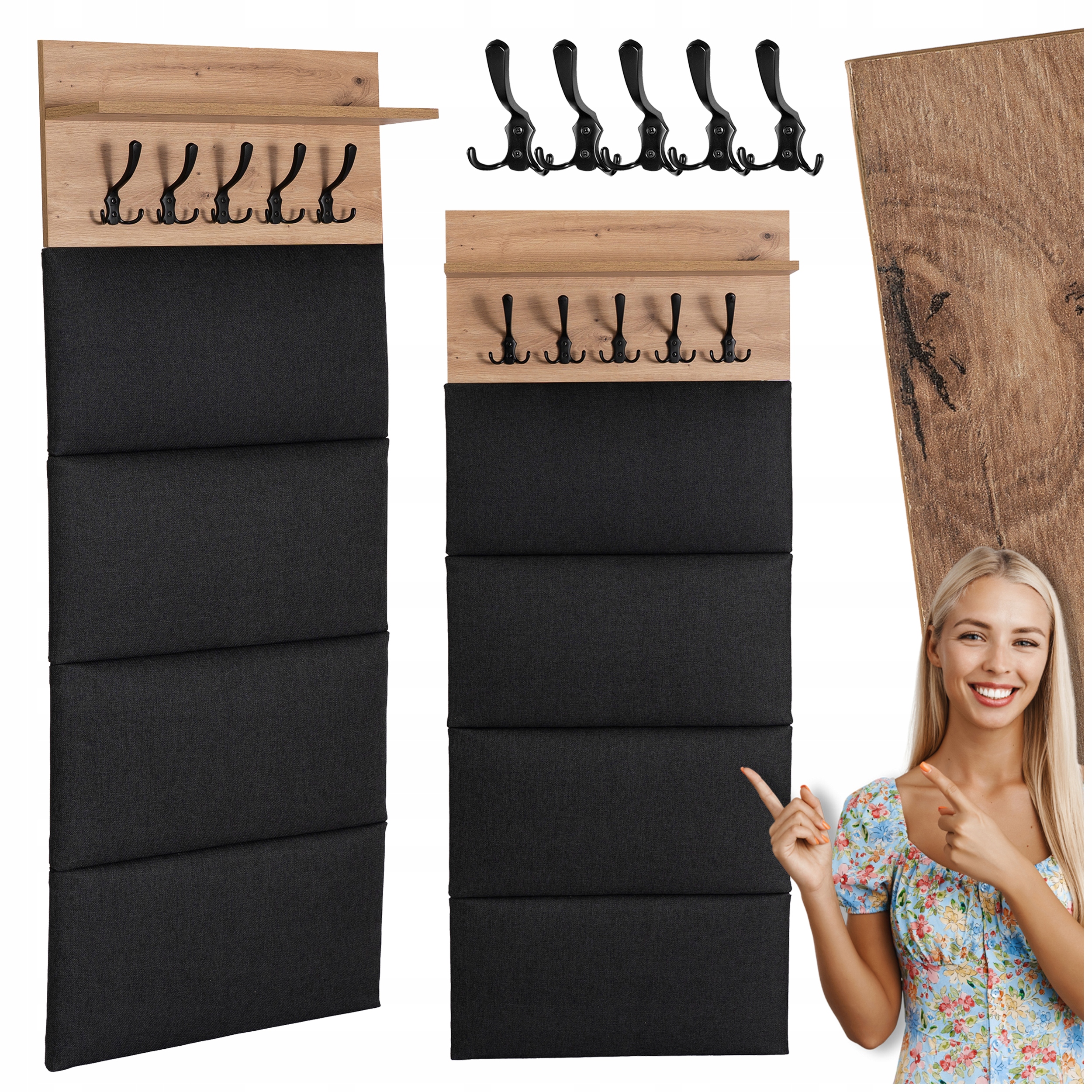 Nástěnný panel Čalouněný věšák na oblečení do předsíně Dub Venorna