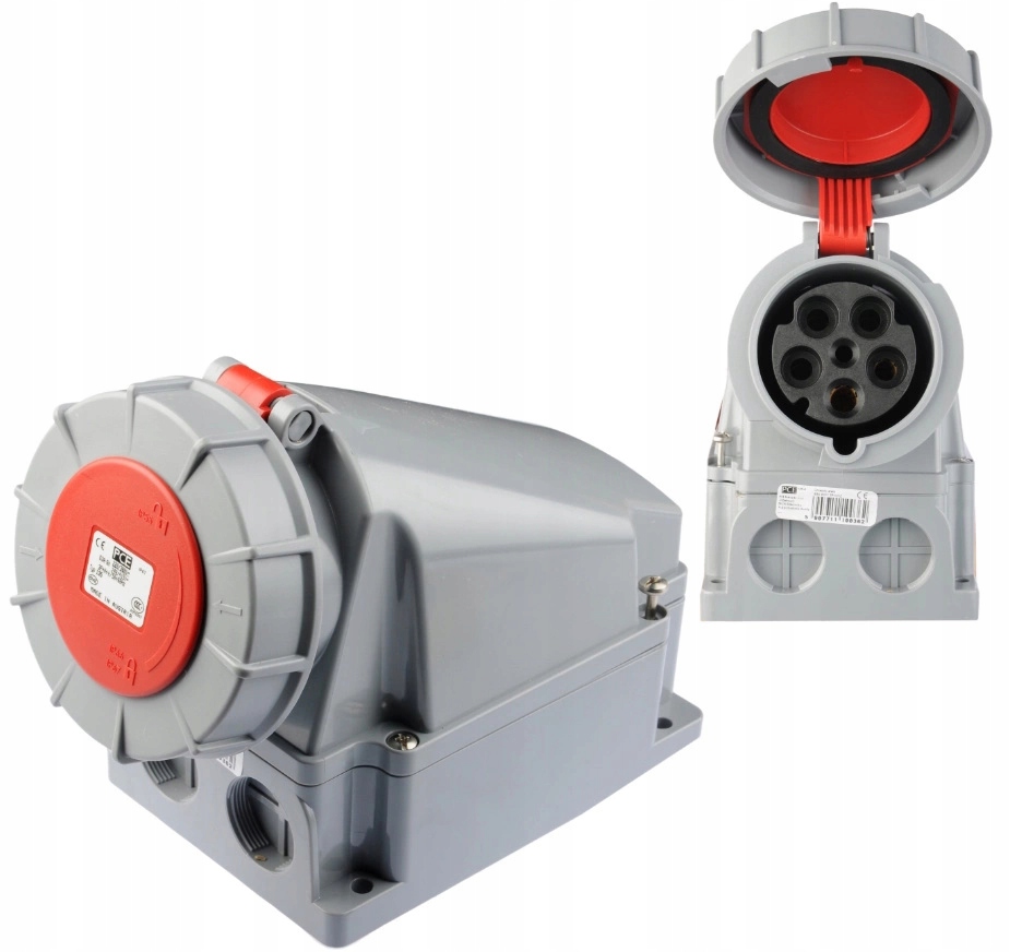 Pevná zásuvka 63A Silová 5P 400V 6h Hermetická IP67 s nástěnnou klapkou Pce