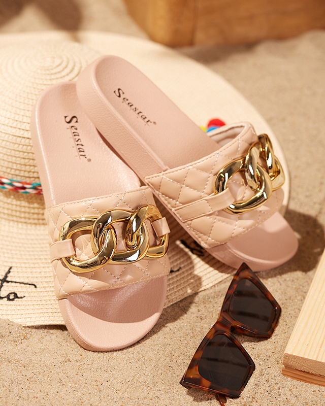 BEŻOWE DAMSKIE KLAPKI Z OZDOBĄ ETERIS 39 Marka Seastar