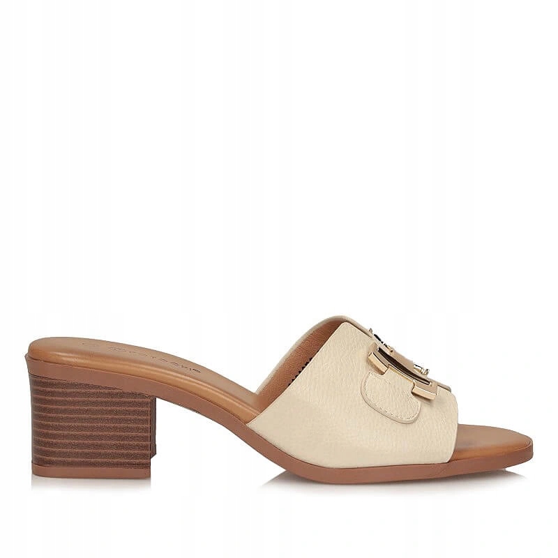 Nazouváky pantofle Potocki 26-30308BG béžové nazouvací na podpatku