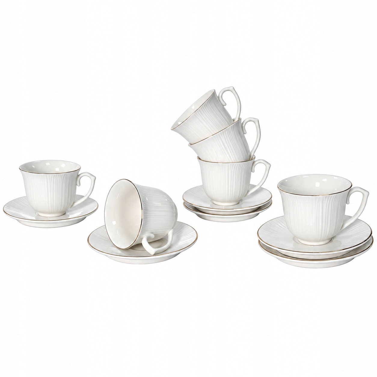 Sada 6 x šálek porcelánová Livello o objemu 250 ml s podšálkem, 14 cm, zlatý proužek