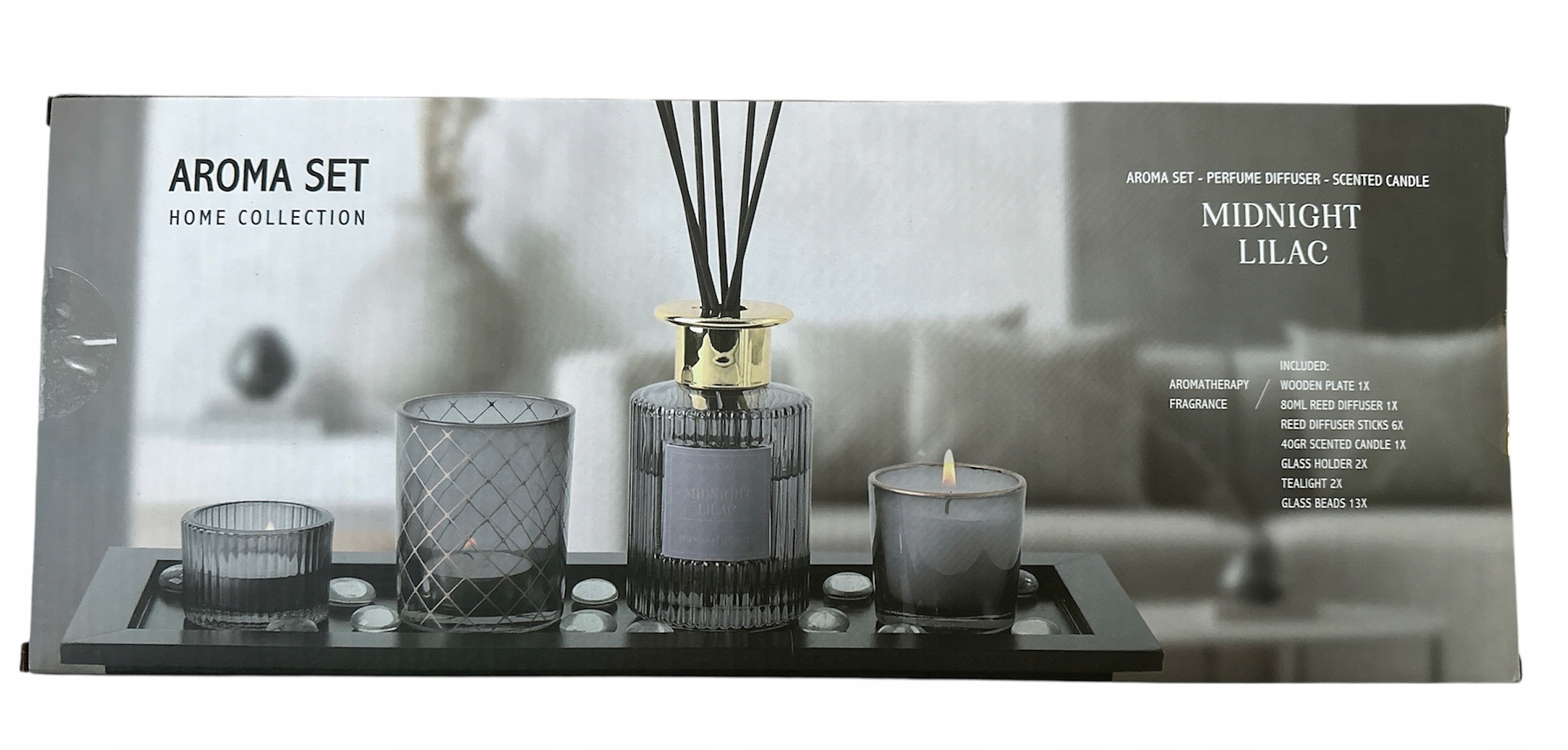 Aroma Set Street Light Difuzér Svíčka Kamínky Tácka Černá