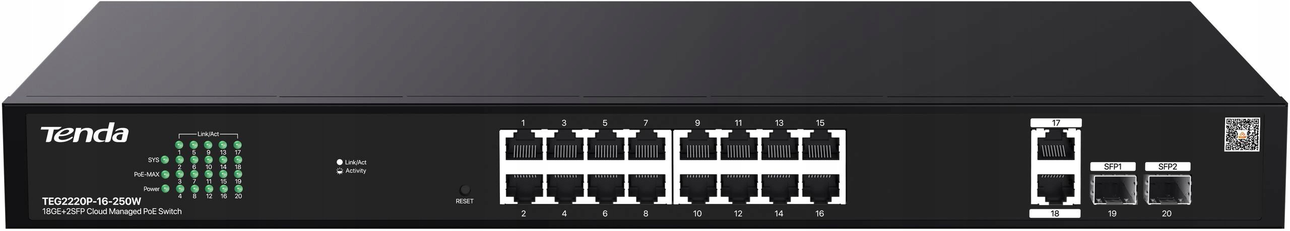 Switch Poe Tenda Spravovatelný TEG2220P-16-250W