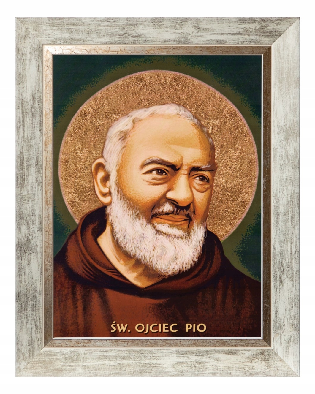 Svatý Otec Pio Sakrální Obraz V Bílém Ozdobném Rámu 30X40