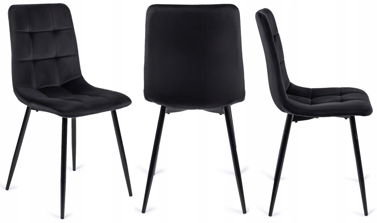 Krzesło Tapicerowane Pikowane Welurowe Kuchenne Do Jadalni Czarne PERU Wysokość siedziska 49 cm