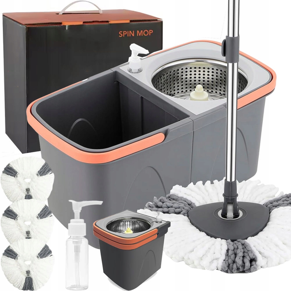 Levně Rotační Mop Se Skládacím Kbelíkem A Nastavitelnou Rukojetí 3 Vložky Z Mikrovlákna