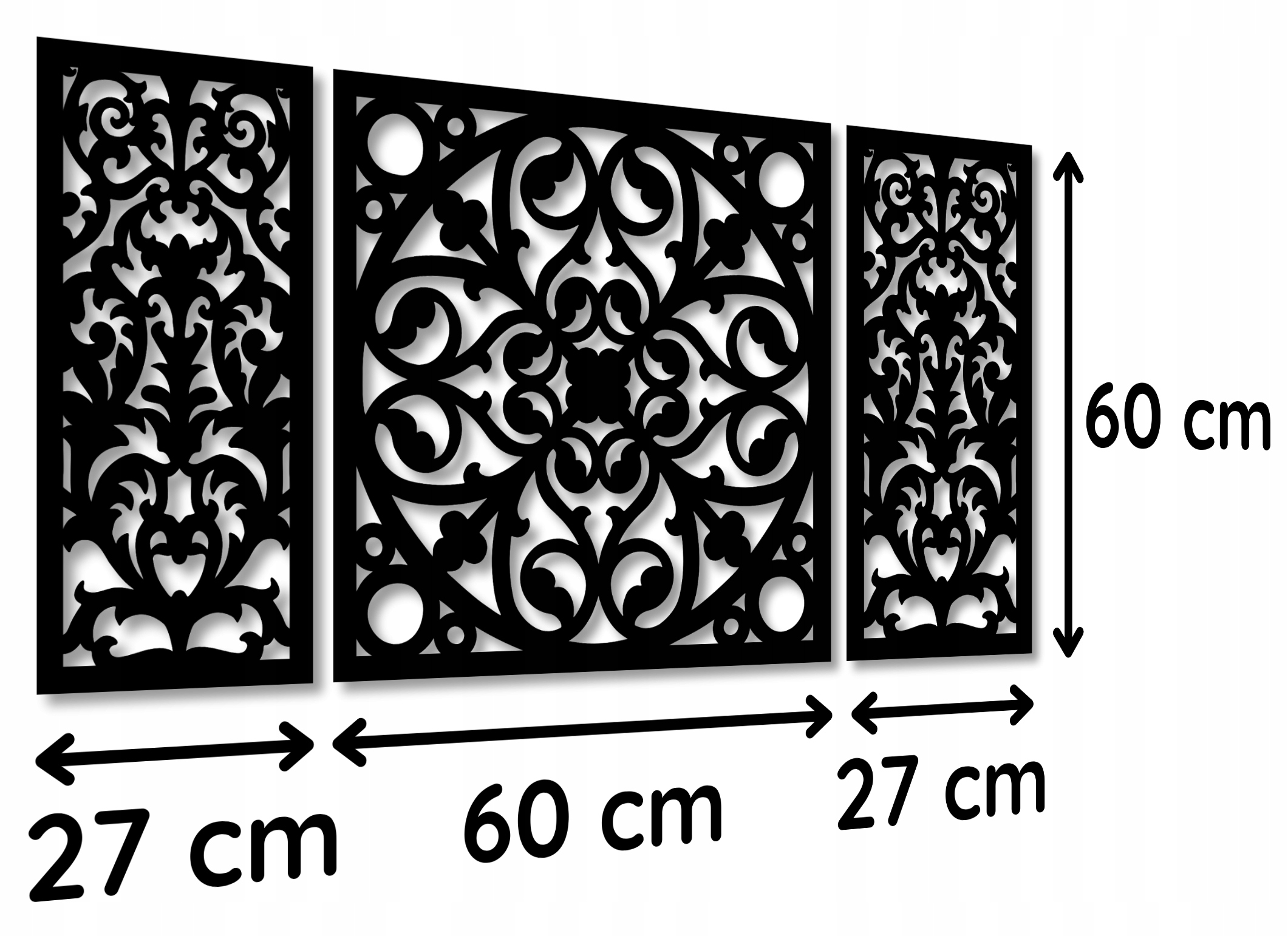 OBRAZ AŻUROWY MANDALA GEOMETRYCZNY DUŻY TRYPTYK DEKORACJA ŚCIENNA OZDOBA XL Waga produktu z opakowaniem jednostkowym 0.7 kg