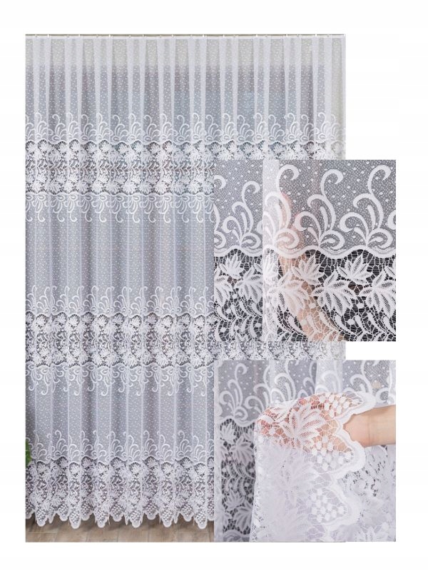 Záclona Dlouhá Bílá Žakárová Hustá Záclona s páskou do obývacího pokoje 300x220