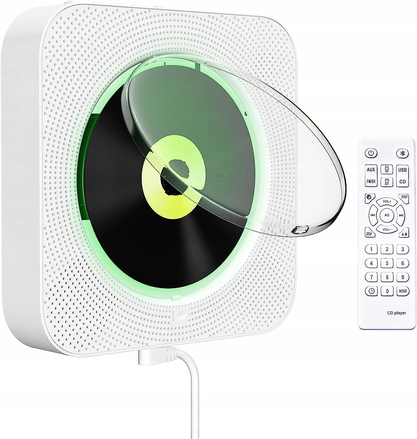 Přenosný CD Přehrávač Bluetooth Reproduktor Dárek S Konektorem Bílý