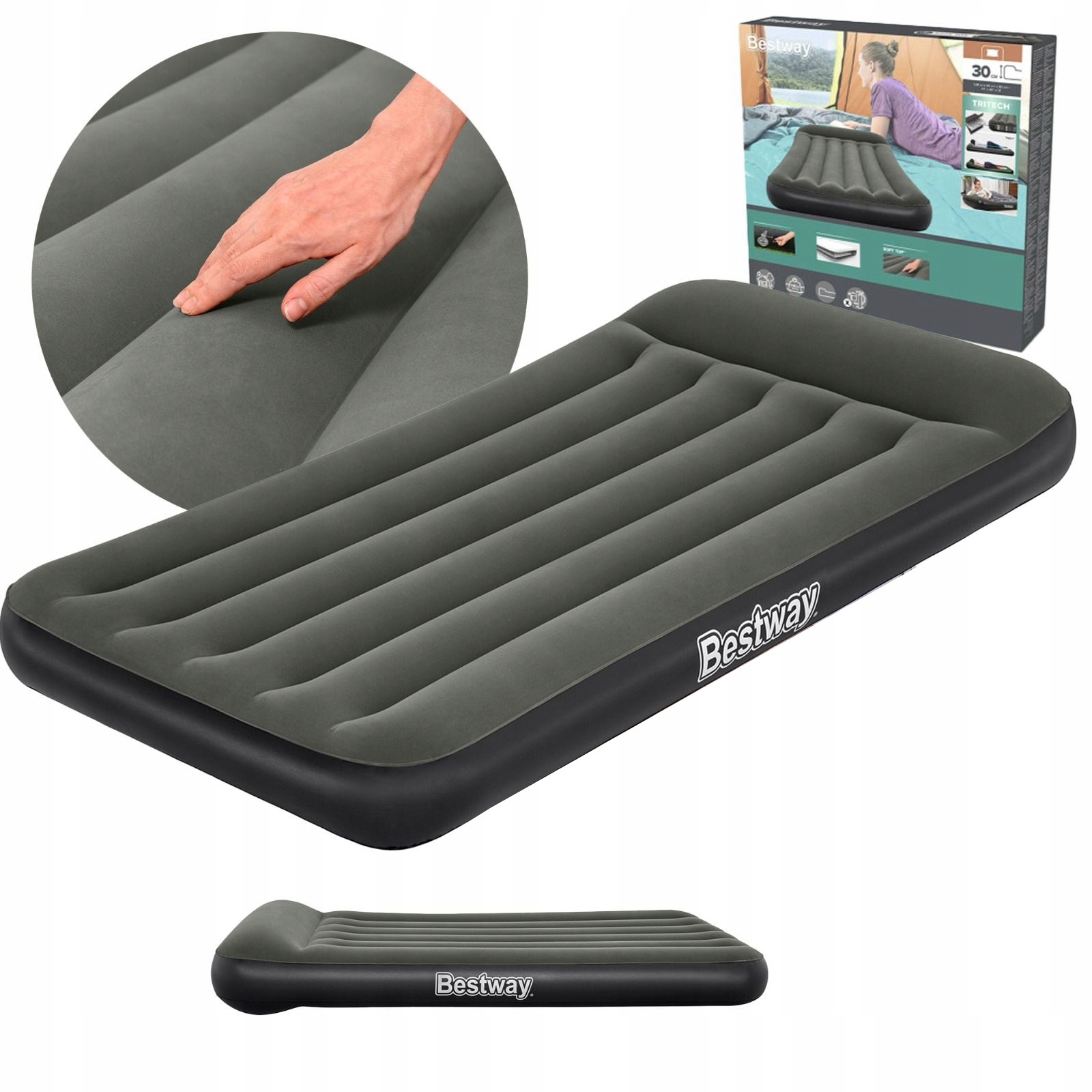 Materac dmuchany Bestway 67680 welurowy 188x99x30cm 150kg szary