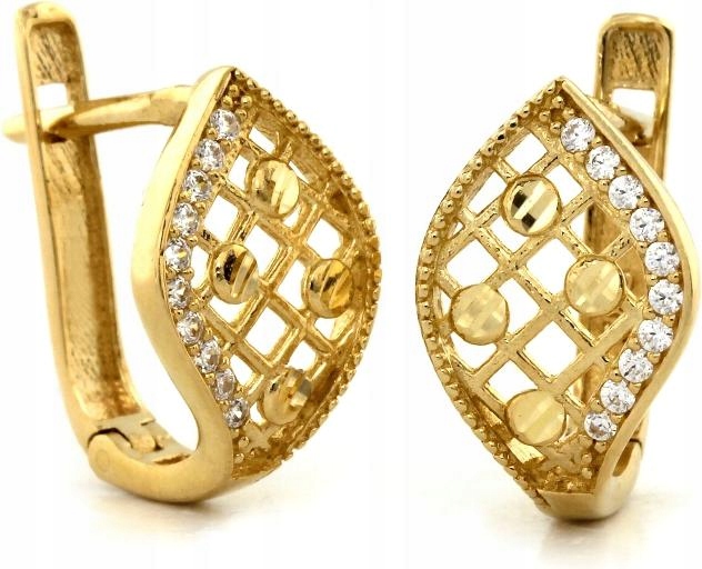 Náušnice zlaté ažurové 585 anglické elegantní s zirkony 14K jako dárek