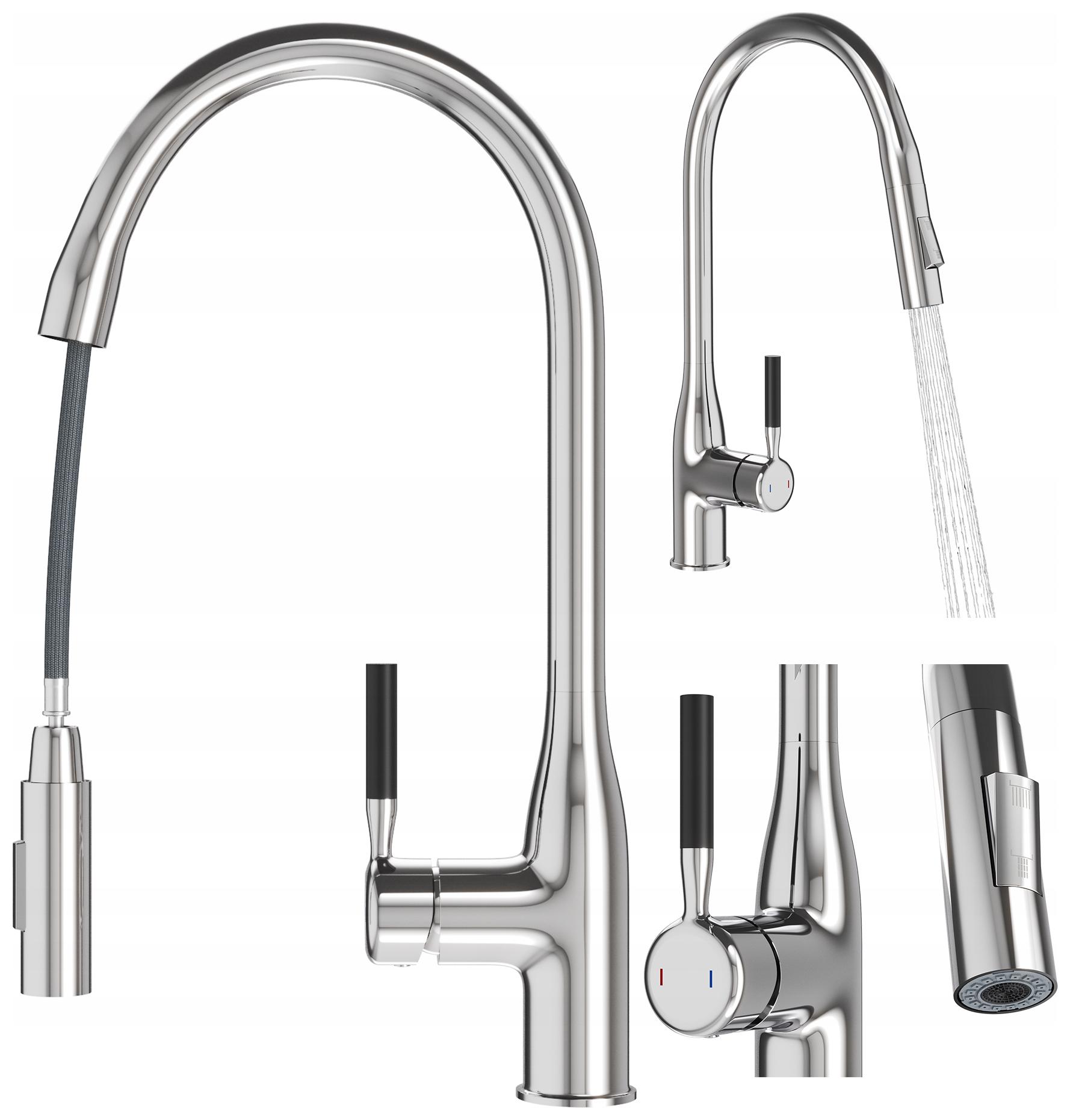 Kuchynská Batéria Výsuvná Výtoková Strieborná Kohútiková Dvojfunkčná Chrómová Fossa