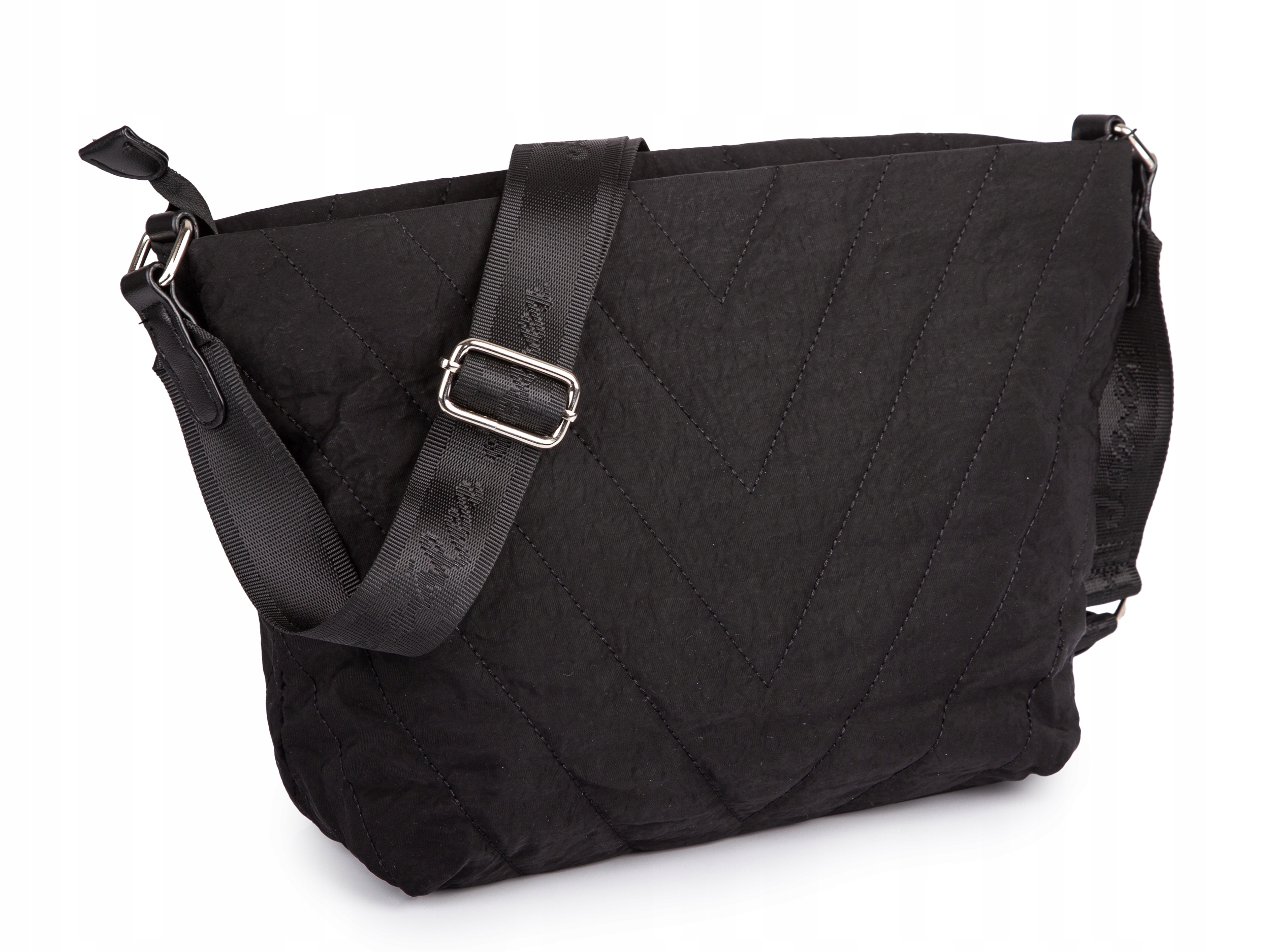 Střední prošívaná dámská kabelka přes rameno, lehká, městská látková, černá